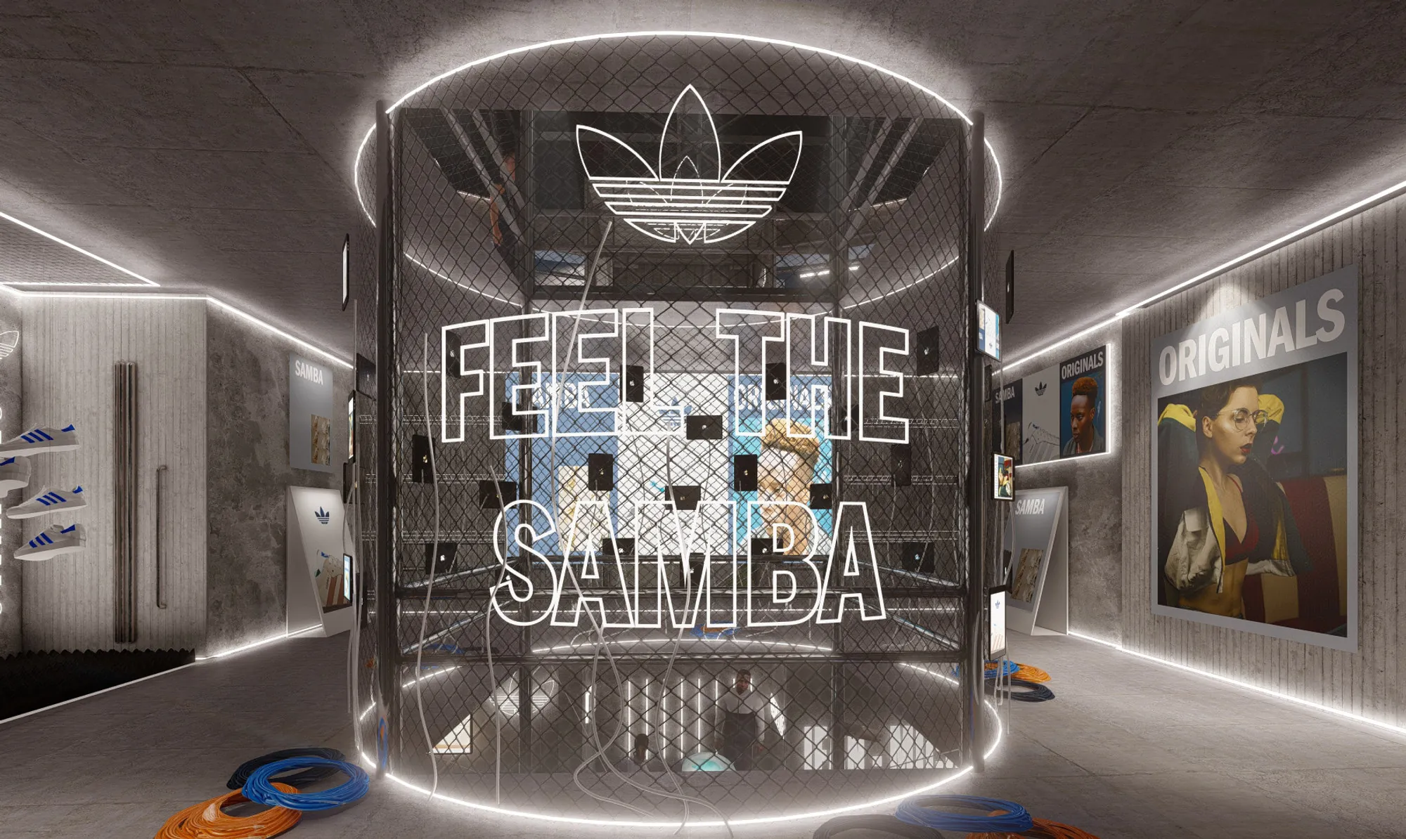 The Feel the Samba installation with a mosaic sphere