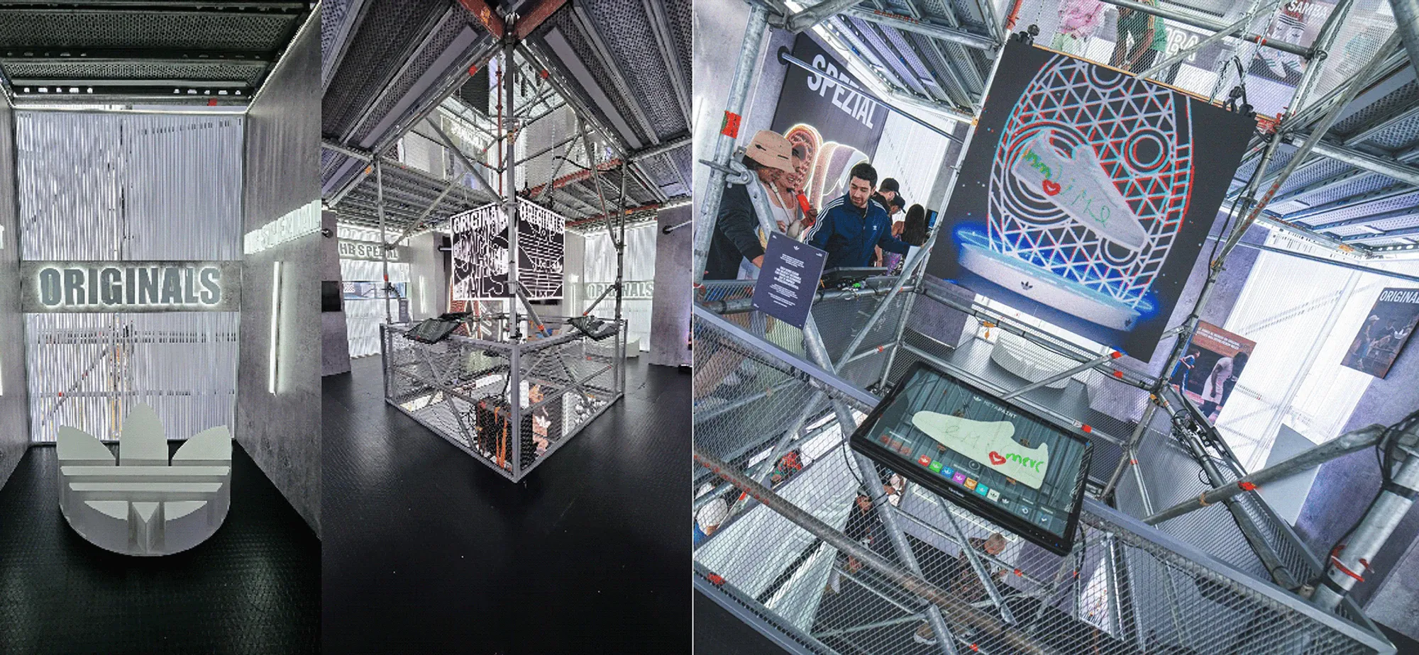 Suspended display structures inside the stadium