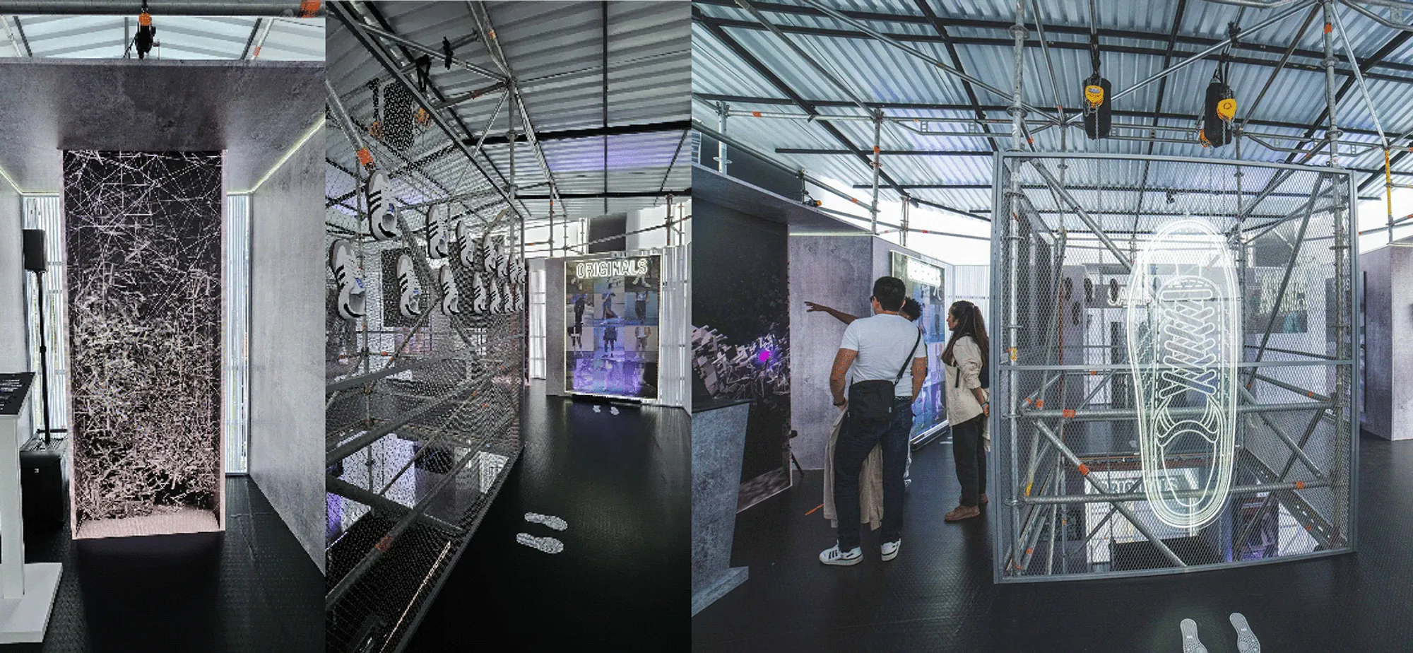 Visitors exploring the interior installations