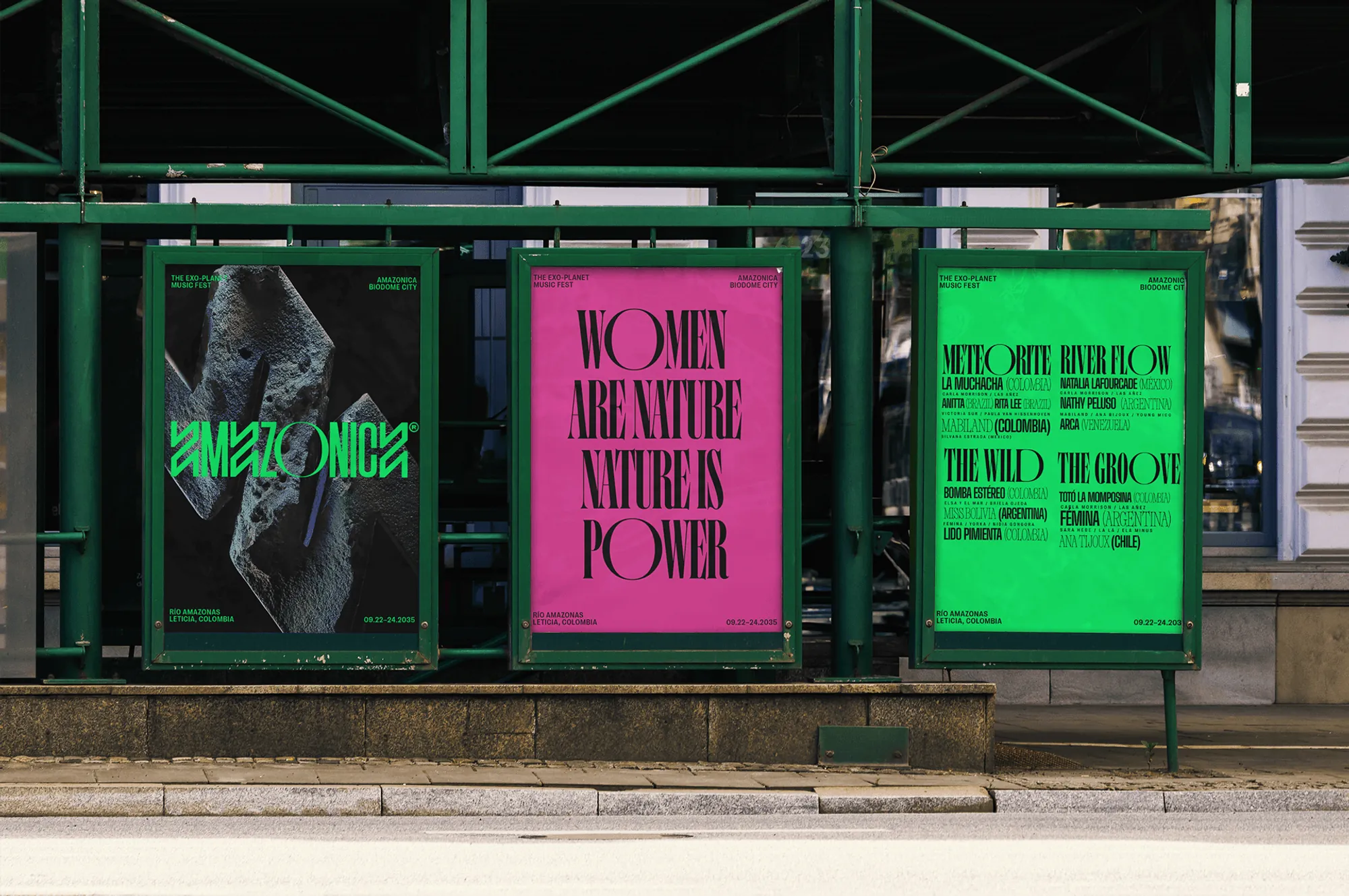 Amazonica posters at a bus shelter