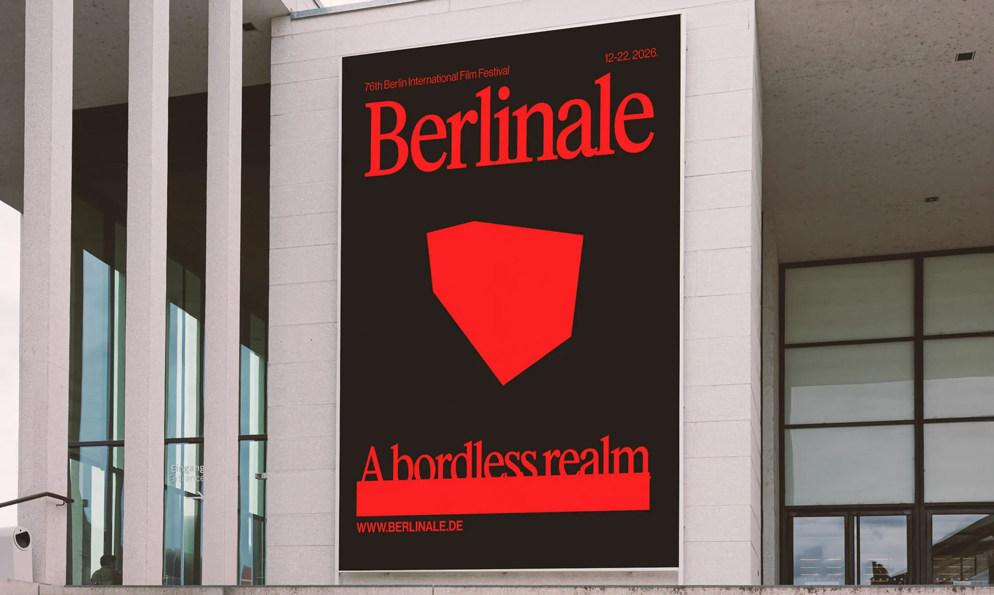 Large Berlinale banner on a modernist building