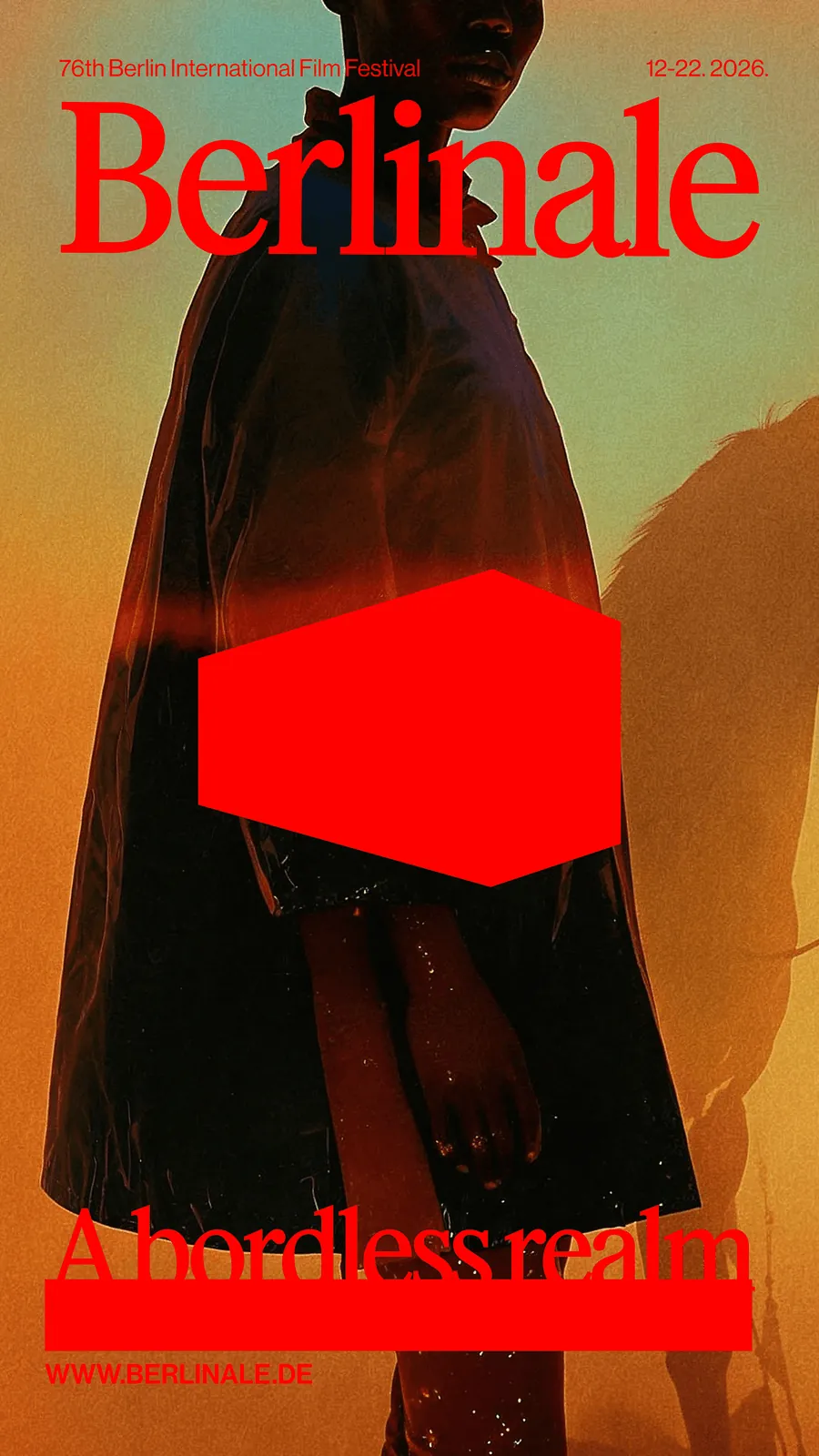 Poster with a red shape over a figure