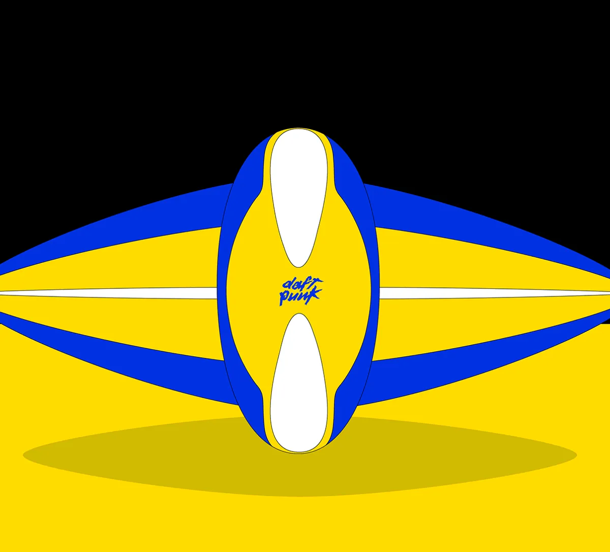 Illustrated spaceship in yellow and blue