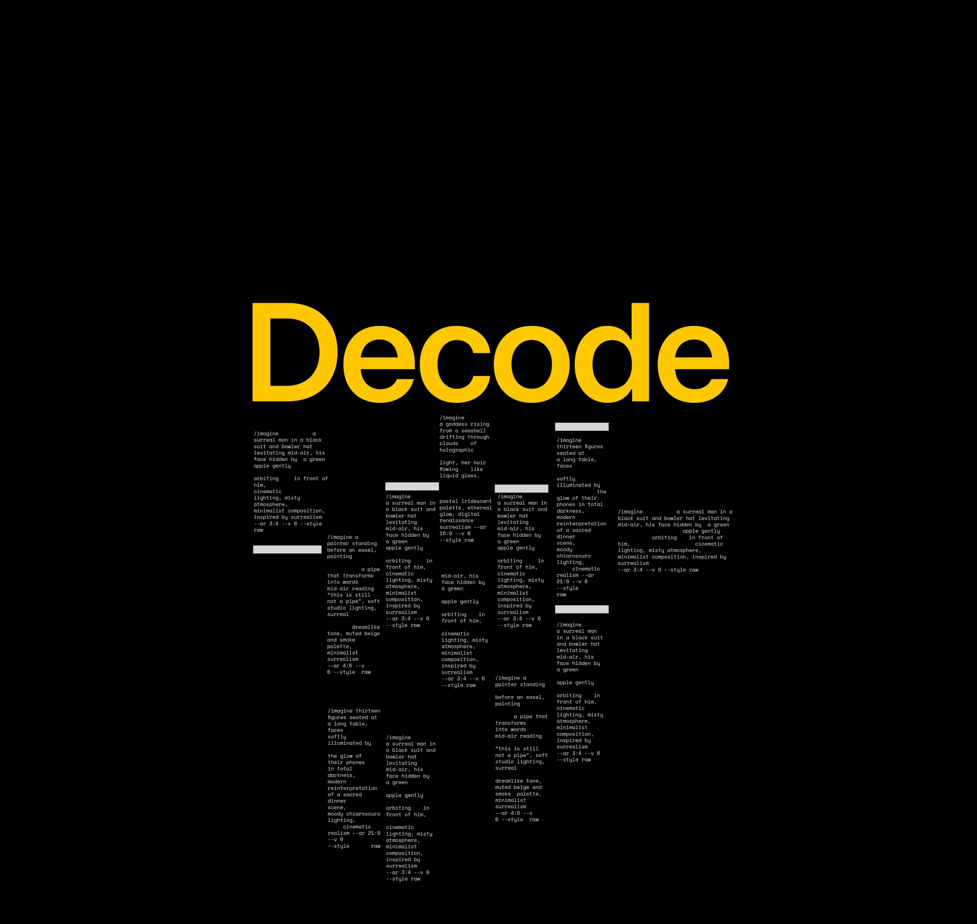 Decode the Prompt title with lines of prompt text on black