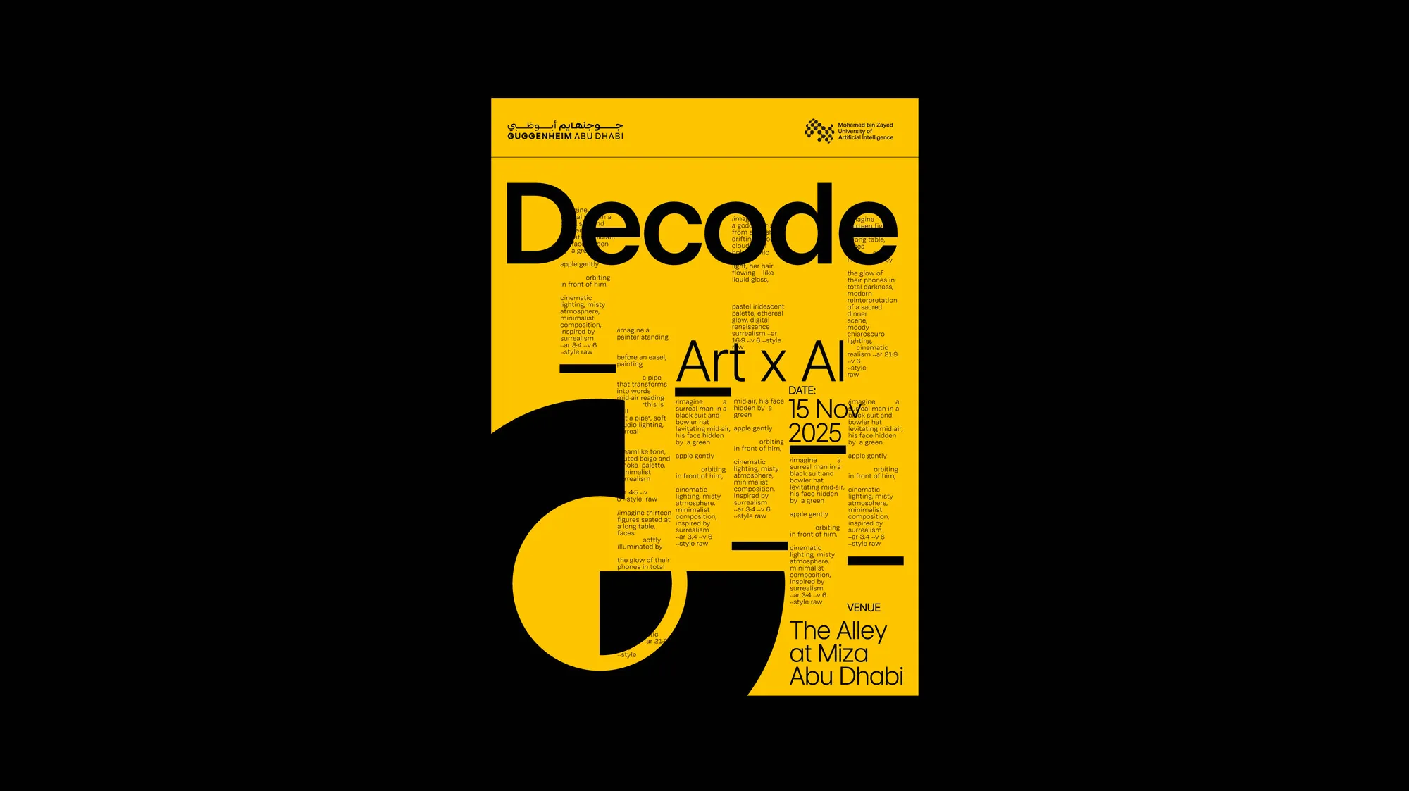Decode poster in yellow: Art × AI