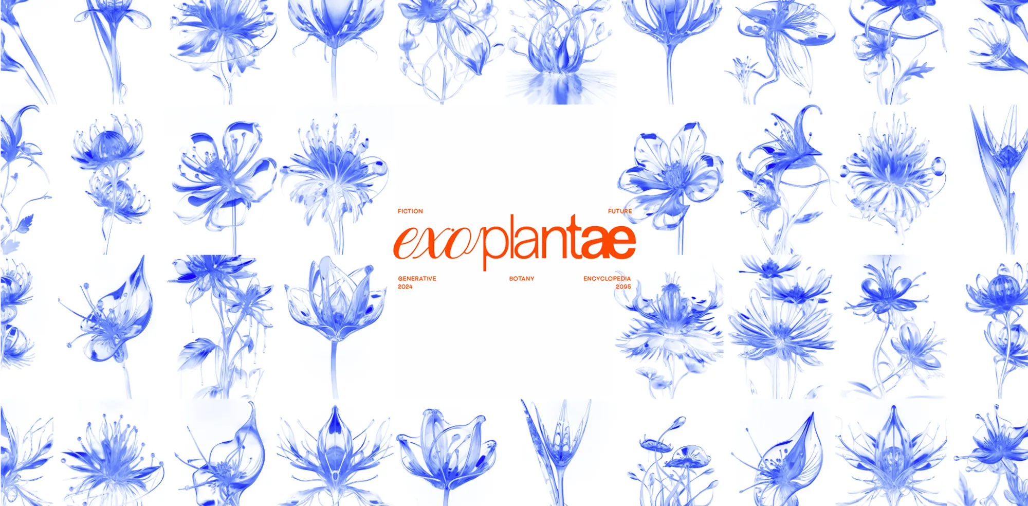 Pattern of blue generative flowers on white