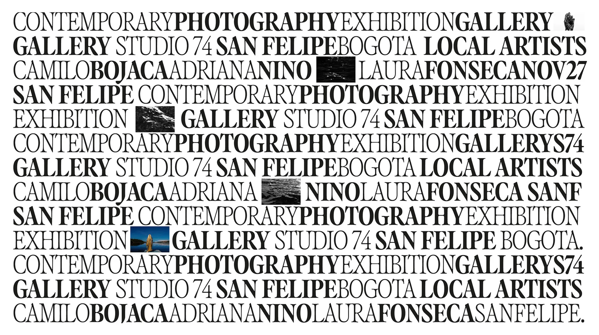 Typographic poster listing the exhibition, the gallery and the artists